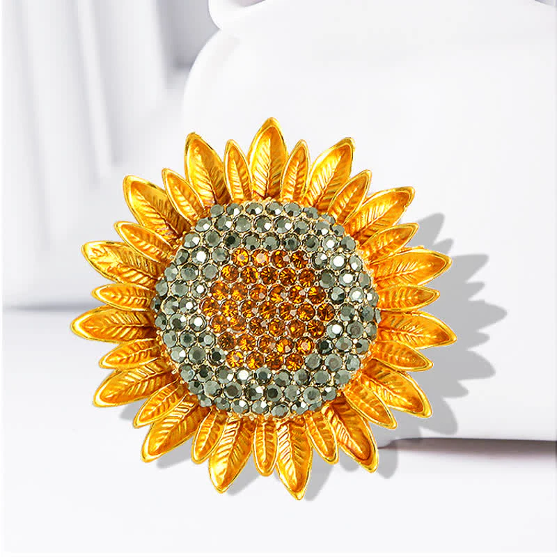 Women's Yellow Sunflower Rhinestone Brooch - Image 4