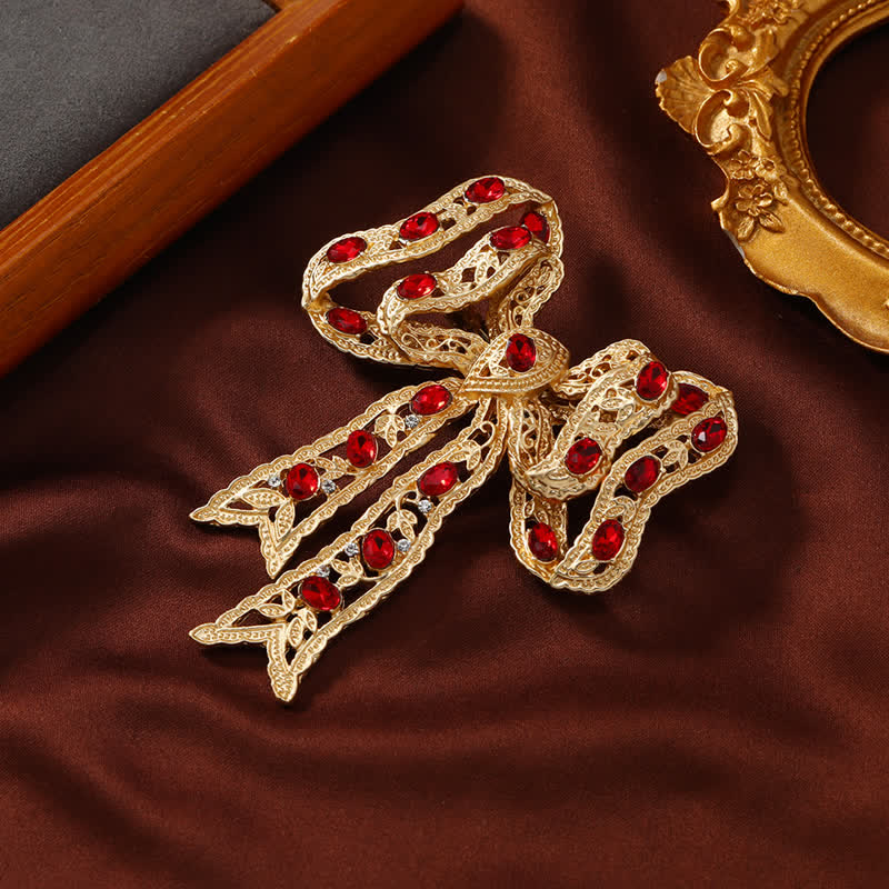 Wome's Fancy Gold Waved Metallic Ribbon Bow Knot Brooch - Image 4