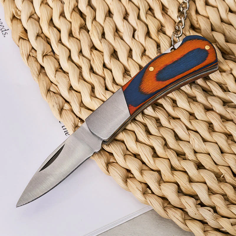 Wood Grain Folding Knife Silver Horse & Cowboy Hat Keychain - Image 3