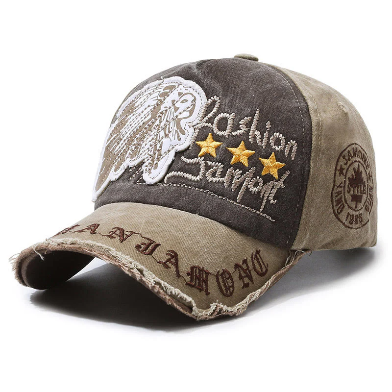 Worn-In Distressed Denim Embroidered Graphic Star Accent Multi Color Baseball Cap - Image 7