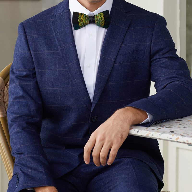 YellowGreen & Black Forest Goose Feather Bow Tie - Image 3