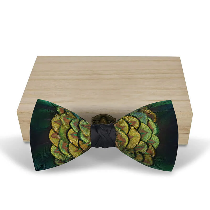 YellowGreen & Black Forest Goose Feather Bow Tie - Image 4