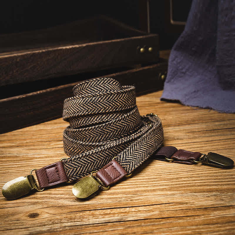 Yellowish-Brown Herringbone Straps Y-back Suspenders - Image 2