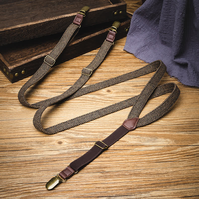 Yellowish-Brown Herringbone Straps Y-back Suspenders - Image 3