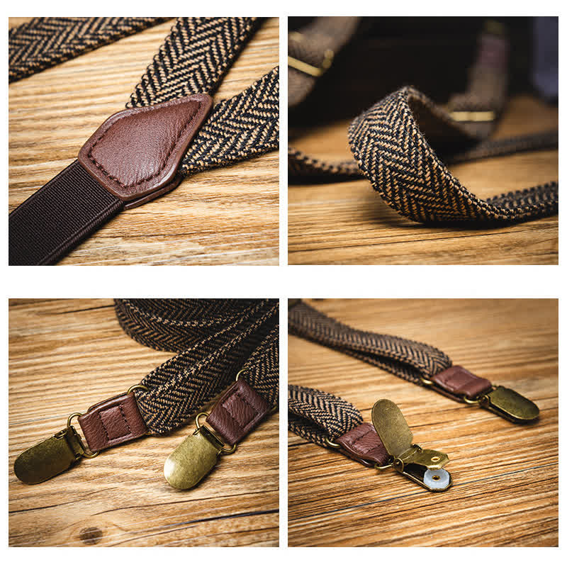 Yellowish-Brown Herringbone Straps Y-back Suspenders - Image 4
