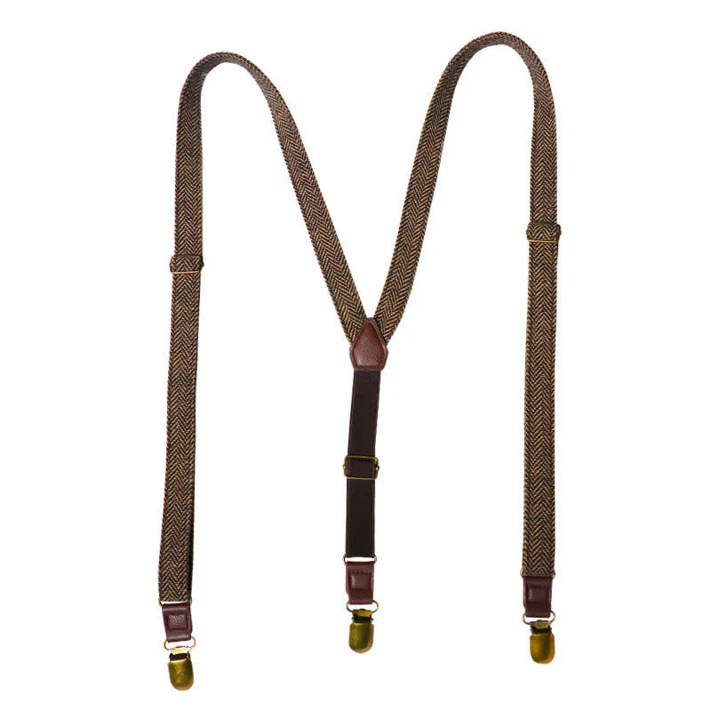 Yellowish-Brown Herringbone Straps Y-back Suspenders - Image 5