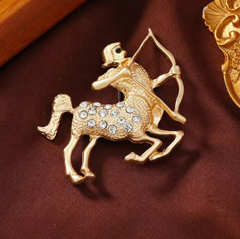 Zodiac Sign Diamond-Embellished Gold Brooch - Image 19