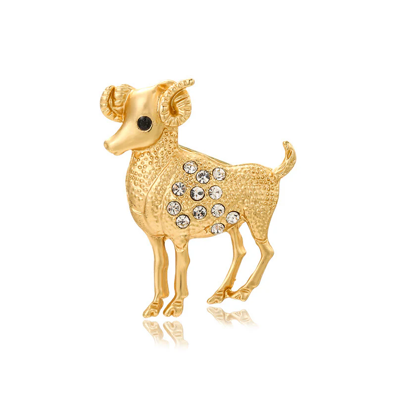 Zodiac Sign Diamond-Embellished Gold Brooch - Image 2