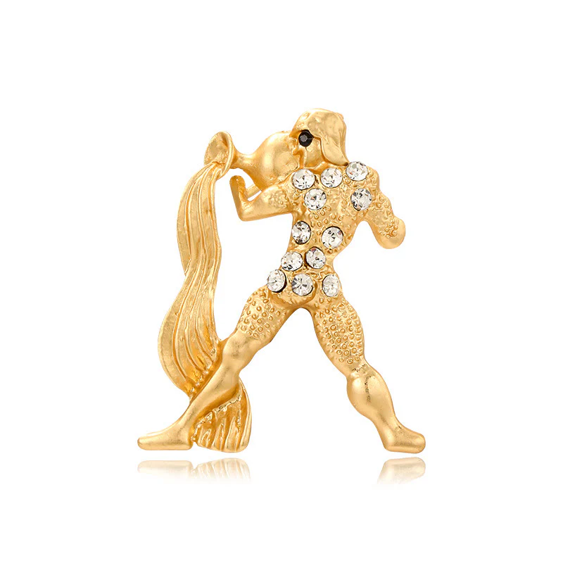 Zodiac Sign Diamond-Embellished Gold Brooch - Image 21