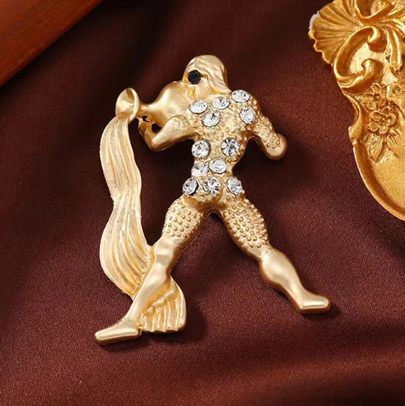 Zodiac Sign Diamond-Embellished Gold Brooch - Image 22