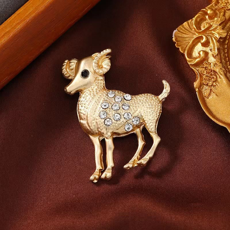 Zodiac Sign Diamond-Embellished Gold Brooch - Image 3