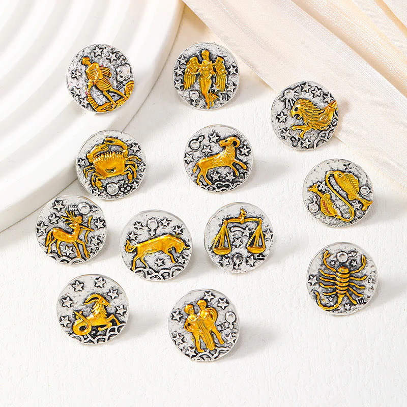 Zodiac Sign Retro Starry Round Alloy Buttons
